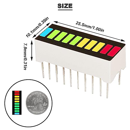 8 pcs 10 Segment LED Bar Graph Display red Yellow Blue Green Indicator Color Bar Indicator + 8 pcs DIP-20 Socket for Arduino Electronics Project DIY