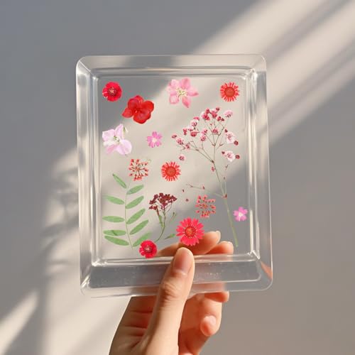 Dried Pressed Flowers Real Pressed Flowers Natural Dry Leaves Bulk Mixed Colorful Herbs Kit with Tweezers for Scrapbooking DIY Candle Jewelry Crafts Making Nails (Red) - color: Red