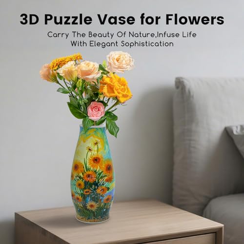 3D Puzzle Vase for Adults & Kids, 152 Pcs 3D Puzzle Planter Vases for Flowers, Arts and Crafts for Kids 4-6, Adults, Girls, Cute Unique Flower Vases with Night Light(Sunflower) - color: Sunflower, size: Vase