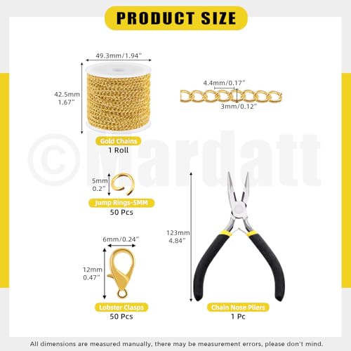 Mardatt 102Pcs Jewelry Making Chains Kit,10 Yards Necklace Chains - color: Gold