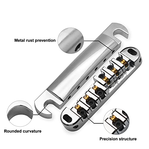 SAPHUE ABR-1 Style Tune-o-matic Bridge Tailpiece Roller Saddle Bridge for GB LP Gear Replacement (Chrome) - color: Chrome