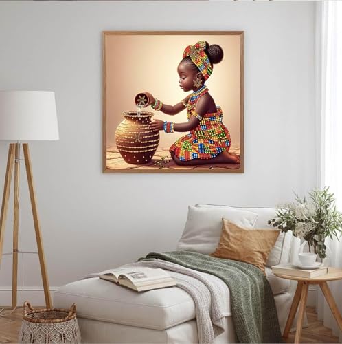 MOMDEDP 5D African Woman Diamond Art Painting Kits - DIY Diamond Art African, Full Round Drill - Crystal Embroidery Cross Stitch - Adult Craft for Wall & Office Decor - 12x12 inch