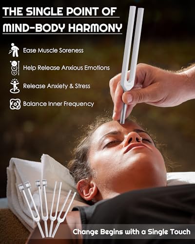 Tuning Forks for Healing Set-128Hz, 136.1Hz, 256Hz, 384Hz Weighted & Unweighted with Activator & Pouch-Complete Sound Therapy Kit for Chakra Balancing, Yoga, Meditation, Stress Relief & Energy Healing - size: 4 PCS