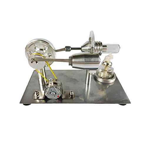 Qing Shuang Stirling Engine steam Engine Physics Experiment Popular Science Invention Toy Model Motor Model Educational Toy Generator Colorful LED, Silver, LxWxH 6.45×3.3×3.8