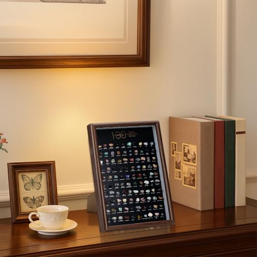 PH PandaHall 100pcs Crystals Stones Natural Mineral Specimen Shadow Box Mixed Stone Crystal Collection Display Frame Crystal Chips Set for Home Office Desk Decor Birthday Gift Giving