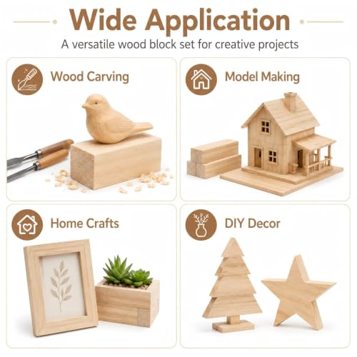 10 Pack Unfinished Wood Blocks, 6 x 1 x 1 Inch Wood Carving Blocks - size: 6×1×1 Inch-10Pcs