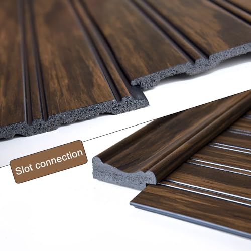 Wall Wainscoting Panel Kit,8-Pack 38.6"x9.8"(98x25cm) Slat Panels with 2-Pack Molding Trims,Beadboard Board and Batten Panels,DIY Wall Panel Kit - Cover 21.6 Sq.Ft (Walnut) - color: Walnut