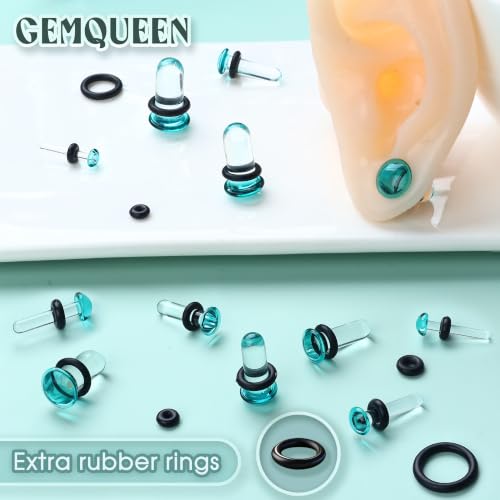 GEMQUEEN 24 Pcs 0.5mm Increments Glass Ear Stretching Kit Hypoallergenic - color: Blue, size: 24pcs|1.6mm-7mm(14g-1g)