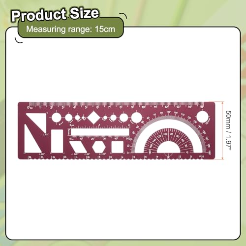 HARFINGTON Multifunctional Geometric Rulers 15cm Metric and SAE Aluminum Straight Edge Protractor Angle Math Measuring Ruler Geometric Drawings Templates for Drawing Drafting, Dark Red - color: Dark Red