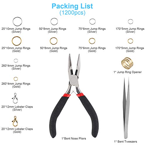 1200pcs Jump Rings for Jewelry Making Supplies, Jewelry Finding Kit