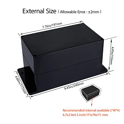 Junction Box IP65 Waterproof Dustproof ABS Plastic Universal Electric Project Enclosure with Fixed Ear Black 7.9x4.7x4.4 inch (1pc) - size: 7.9"x4.7"x4.4"(1 pack)