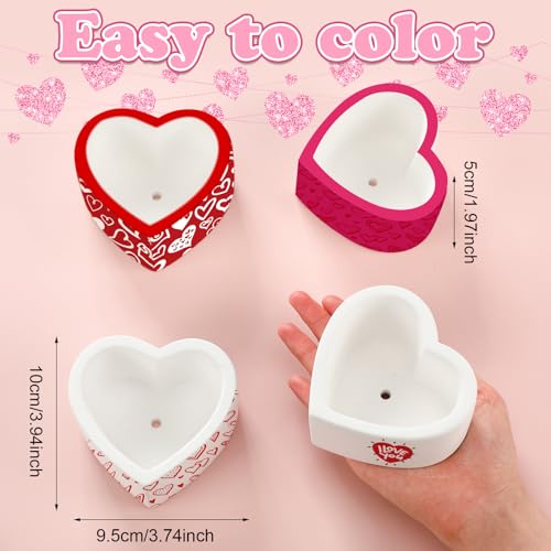 Beeveer 6 Pcs DIY Craft Kits Make Your Own Ceramic Succulent Planters Paintable Heart Shaped Decoration, and Ceramic Succulent Planters Kit for Mother's Day from Daughter Son