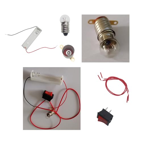 FDXGYH 1 Pack Electrical Circuit Experiment Kit DIY Circuit Experiment Small Bulb Lights up Kit Battery Box Lamp Holder Switch for Home School Educational Kit (1.5V) - size: 1.5V