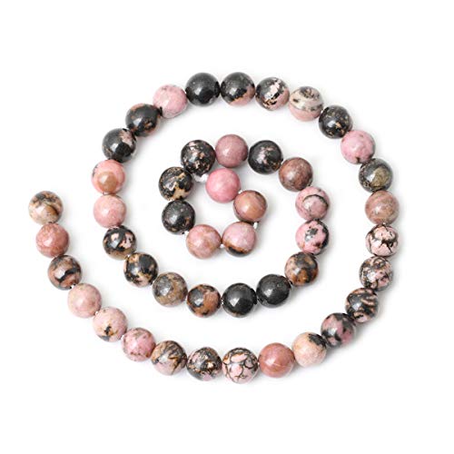 45PCS 8mm Natural Black Line Rhodochrosite Gemstone Smooth Round Loose Beads for Jewelry Making 1 Strand 15" - color: Black Line Rhodochrosite, size: 8mm