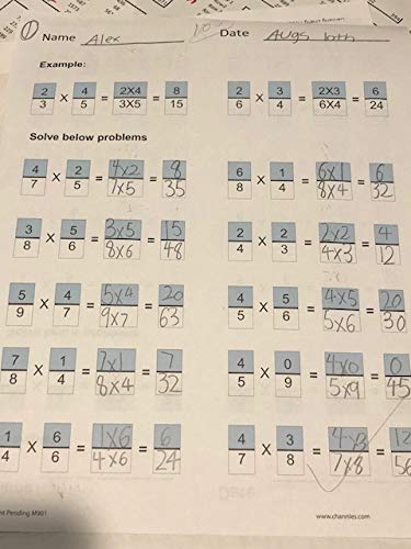 Channie's Visual One Page A Day Level 1 Fraction Practice Workbook, Practical Color-Coded Single & Double Digit Fractions Workbook, Grade 3-5, Easy Tear-Off Worksheets, 50 Pages
