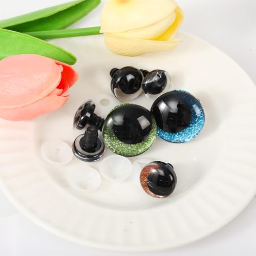 MUCUNNIA 180pcs 12-30mm 3D Moon Glitter Safety Eyes for Dolls with Washers - color: moon