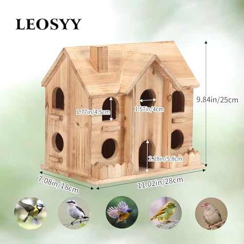 10-Hole Wooden Bird House for Outside, Hanging Birdhouse