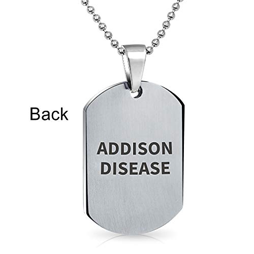 Medical Alert Identification ID Dog Tag Pendant Necklace Stainless Steel - style: Addison Disease Large