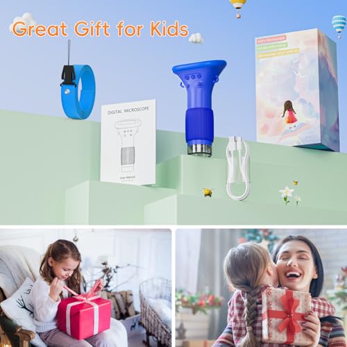 Microscope for Kids, SKYBASIC 2" IPS Screen 1000X Handheld Digital Microscopes HD Pocket Portable Mini USB Microscope Camera, PC Compatible, Science Edu Fun Birthday Gifts Toys for Children Students - color: Blue