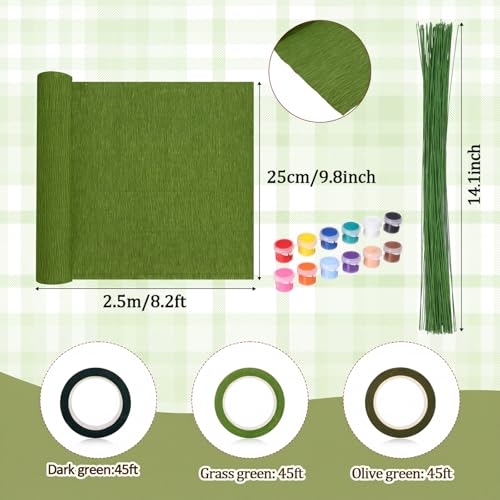 Marspark 142 Pcs Crepe Paper Flower DIY Set Template Wire, Pink - color: Pink