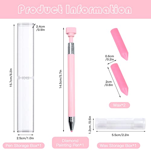 ZYNERY Diamond Painting Pen with Wax, Refillable Wax Pen, Rotating Glue Point Drill Pen for Nail Art Rhinestones, Diamond Art Accessories and Tools, Quickly Pick Up Beads Gems (Pink) - color: pink (2 wax)