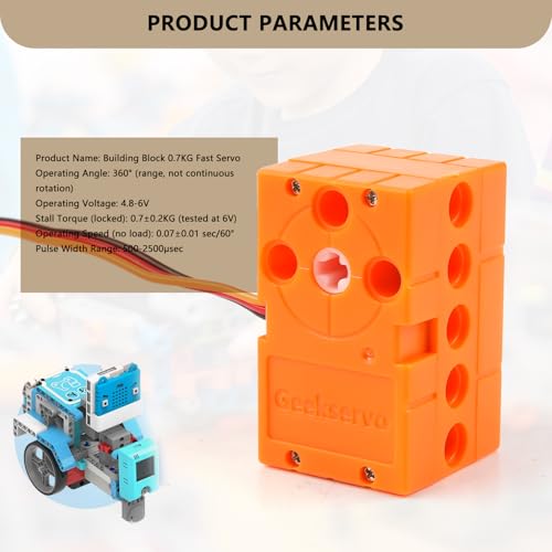 2PCS Geekservo Programmable Building Block Servo Motor, 360 Degree Rotation, 2P/3P Wire, Compatible with Microbit Raspberry Pi (0.7KG Fast Speed Servo) - style: 0.7KG Fast Speed Servo