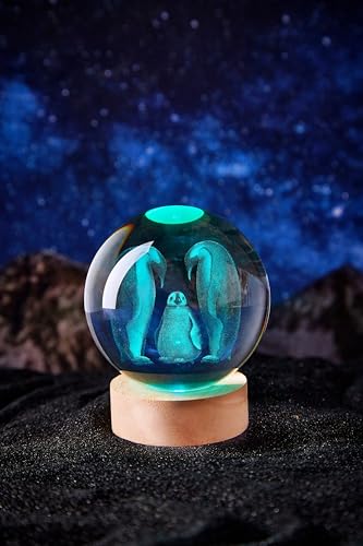 3D Penguin Crystal Ball Lamp with Remote Control, 3.15 inch Crystal Night Light with Wooden Base 16 Colors Change, Glass Penguins Figurine Lamp Gift for Girls Boys Wife Girlfriend Mom (Penguin) - color: Penguin