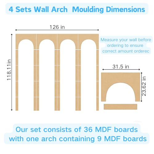 4 Set Arch Wainscoting Panels Kit, MDF Board and Batten Wall Panel Kit