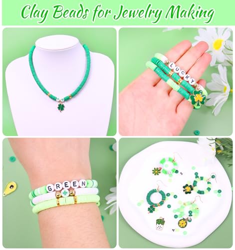 Wuollgess 3500 PCS Clay Beads Bracelet Making Kit, Green Beads for Crafts - color: Green