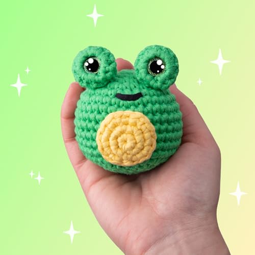 Cookie Box Crochet Kit for Beginners, Frog Mr. Ribbit - color: Green and Yellow