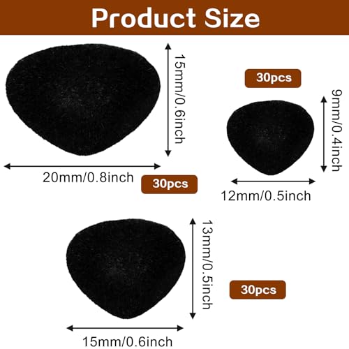 Ezymivs 90PCS Safety Noses for Amigurumi, 12/15/20mm Plush Plastic Safety Noses for Stuffed Animals, Stuffed Animals Crochet Nose, Black Plastic Craft Doll Nose with Washers for Plush Doll Bear