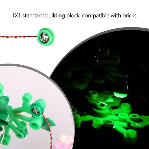 14PCS Building LED Lights 1X1 Circular Dot Compatible with LEGO(Green) - color: Green Light