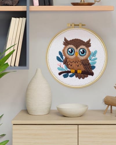 ERKOON Punch Needle Kit for Beginners Adults, DIY Easy Animal Embroidery Set for Starter Art Craft, Needling Punch Project with Patterns, Tools, Yarns, Hoop, Instruction (Owl) - color: Owl