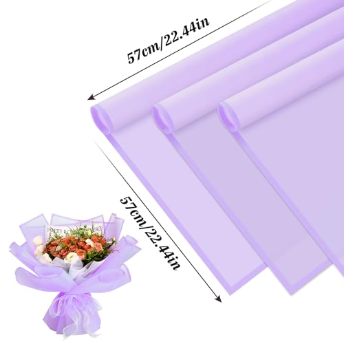 Rumvan Flower Wrapping Paper, 20 Sheets, Waterproof, Floral Bouquet Design, for Wedding, Birthday Gift, DIY Florist Supplies (Translucent white) (Translucent light purple, 20 Sheets) - color: Translucent light purple, size: 20 Sheets