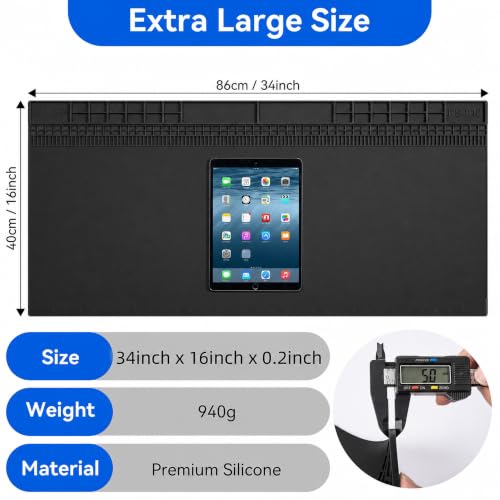 Kaisi KS813 Extra Large Soldering Mat, Heat Resistant Silicone Solder Mat - color: Black, size: 34" x 16"