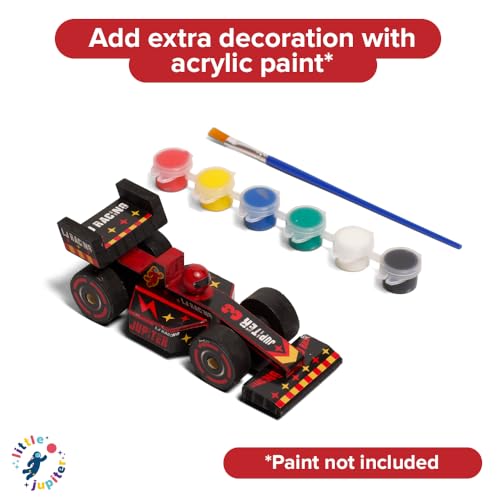 Little Jupiter DIY Wooden Kits w/Stickers - Kids Building- Stem Toys - Wood Crafts - Woodworking - Wood Project for Ages 4-7 Yrs (Open Wheel Car) - size: Open Wheel Race Car