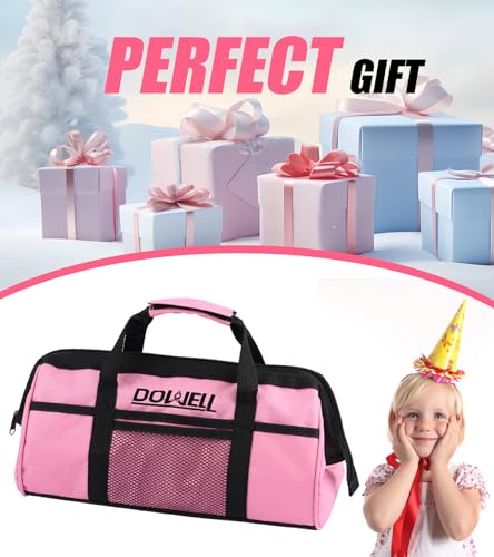 DOWELL 14 Pieces Kids Real Tools Pink Tool Set,Tool Kit with Storage Bag for Boys, Girls, Children DIY Building and Woodworking, Age 8+ - size: 14 Pcs-Pink