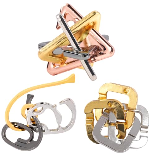 3 PCS Metal Brain Teaser Puzzles Set for Present Gift - color: Metallic Color(combination 6)