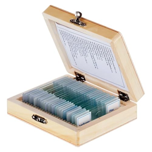 AmScope PS25 Prepared Microscope Slide Set for Basic Biological Science Education, 25 Slides, Includes Fitted Wooden Case, Brown - color: Brown