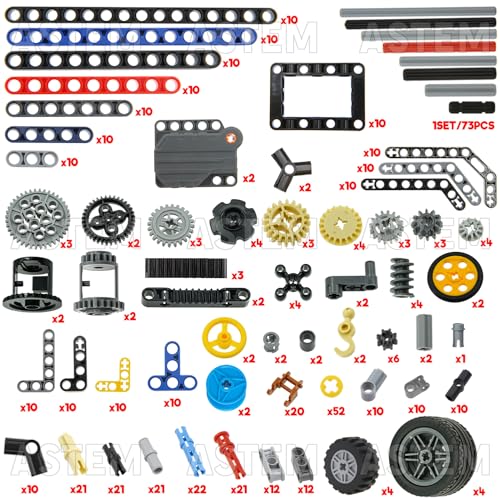 ASTEM 500+ Technical-Parts Group EV3 Building Block Parts Regular-Sized Replacement Mechanical Parts Include Brick,Bush,Technic Pin,Gear.