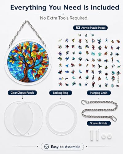 Sun Catchers Puzzle for Indoor Window, Acrylic Jigsaw Puzzle Kit Suncatcher, Tree of Life Stained Puzzle for Window Hanging Outdoor Garden Yard Decor, Birthday Gifts for Mom, Wife, Sisters, Women, Men