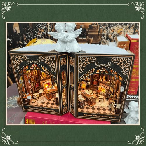 VORATHIS Library Book Nook Kit with LED | 3D Wooden Puzzle for Adults - style: Classical Library