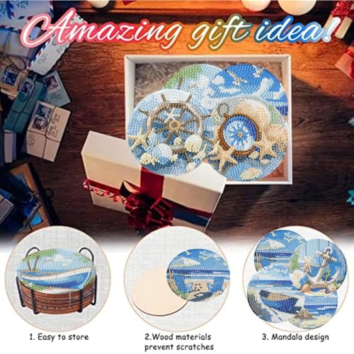 8 Pack Beach Diamond Art Coasters,Seaside Diamond Painting Coasters Kits - color: Beach Coasters-A