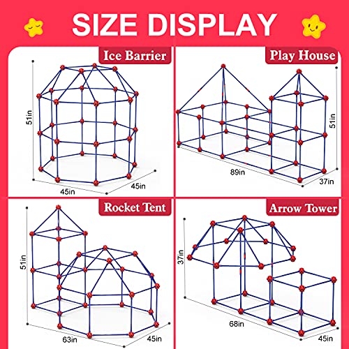 Fort Building Kit for Kids,STEM Construction Toys, Christmas & Birthday Gift for 4 5 6 7 8 9 10 11 12 Years Old Boys and Girls,Ultimate Creative Set for Indoor & Outdoors Activity,140 Pcs,Original - color: Red