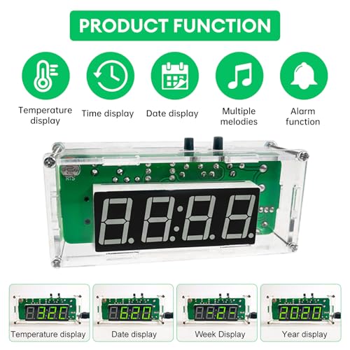 DIY Digital Kit, Soldering Practice Electronics Alarm Clock Soldering Project, Transparent Case, with PCB, Digital Display, with Adjustable Brightness for Beginners & STEM Learning - color: Diy Digital Kit
