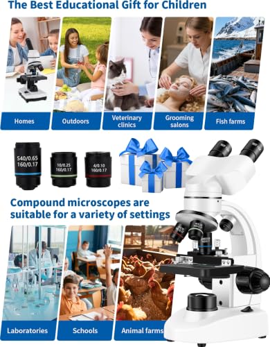 Binocular Microscope for Adults,with WF10x/25x Eyepieces,40X-2000X Magnification,Up/Down LED,with a Experiment Kit & Phone Adapter.Suitable for Labs,Schools,and Home Education