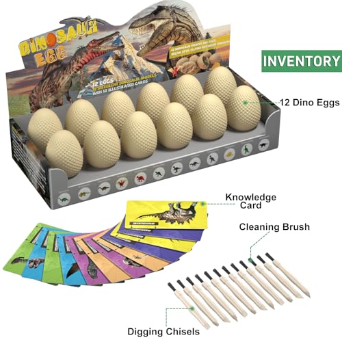 EARTH'SCODE Dinosaur Eggs Excavation Dig Kit, 12 Dino Egg with 12 Cute Unique Dinosaurs Inside Toys for Best Holiday & Birthday Archaeology Science STEM Crafts Gifts for Kids 3-12 Years Old