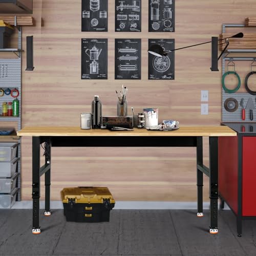 48" Adjustable Work Bench, Rubber Wood Top Workbench - size: 48 inches (with socket)