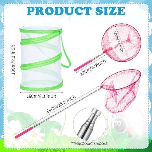 12 Pack Bug Catcher for Kids 8 Telescopic Butterfly Net 4 Butterfly Habitat