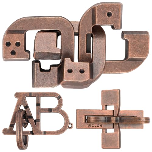 3 PCS Metal Brain Teaser Puzzles Set for Present Gift - color: Bronze(combination 4)
